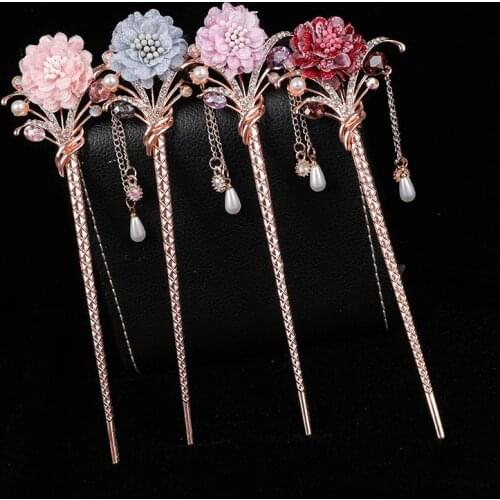 Classical hairpin headdress retro tassel rhinestones simple bridal Hanfu plate hairpin headwear