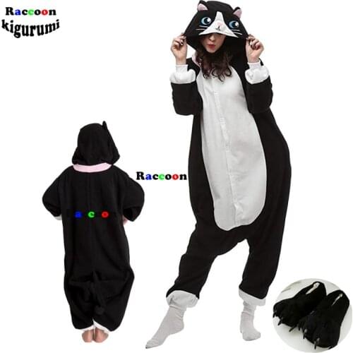 Black Cat Kigurumi Adult Onesies Cosplay Costume Anime Pajamas Cartoon One-Piece Pyjamas Halloween Family Party Home PJS For Men