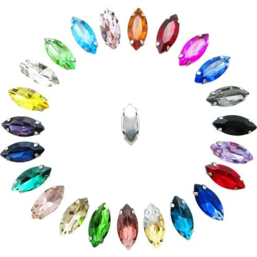 Colorful glass Crystal Silver claw 8 sizes nice colors horse eye Navette Marquise shape Sew on rhinestones garment bags diy trim