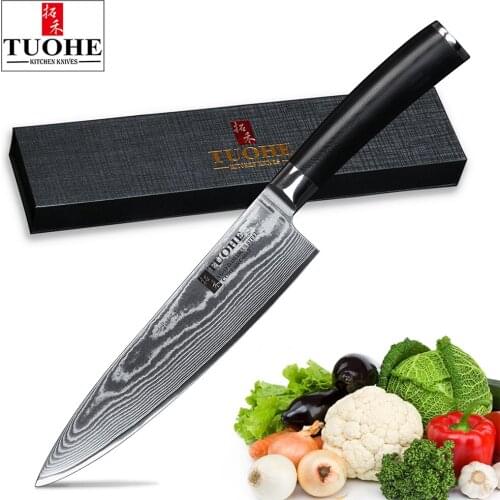 TUOHE 8 Inches Chef Knives Japanese Damascus Steel Professional Kitchen Knives Cleaver Filleting Knife Chopper With G10 Handle