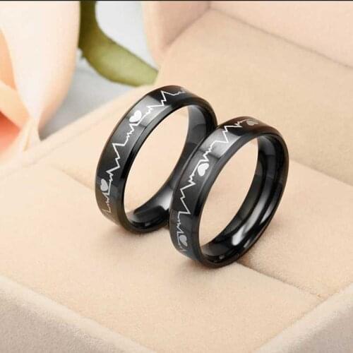 Stainless steel Heartbeat Engagement ECG Wave Mood Ring Wedding Couple Rings For Lovers Gifts Mens Finger-Ring