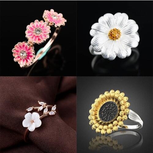 New Fashion Daisy Flower Rings For Women And Girl Trendy 2021 Vintage Summer Party Jewelry Ring Nice Birthday Gifts