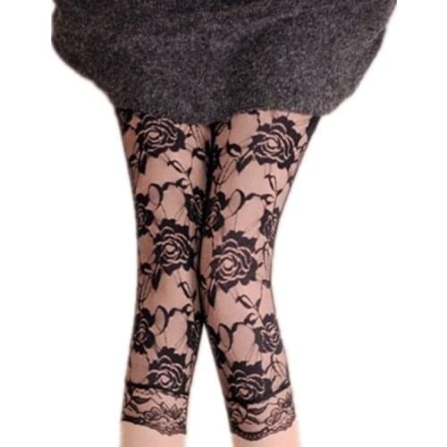 New Soft Comfy Sexy Modal Lace Mesh Leggings Hollow Out Mid-Calf Patchwork Leggings Women Clothings Stretch Skinny Half Pants