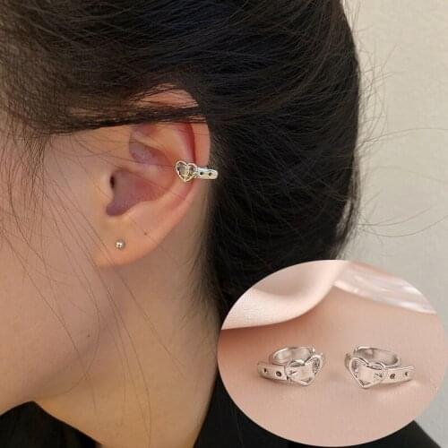 New Design Geometric Love Heart Clips Earrings for Women Belt Shape Silver Color Party Earrings Female Jewelry Gift