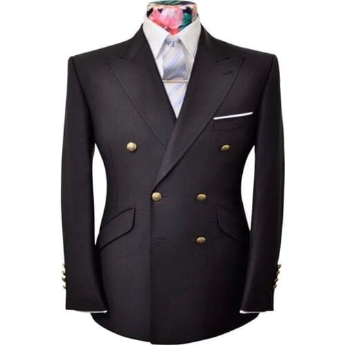 YIWUMENSA Double Breasted Suits Jacket 2021 Gold Buttons Slim Fit Groom Wear Formal Coat Custom Made Black Peaked Lapel Blazers