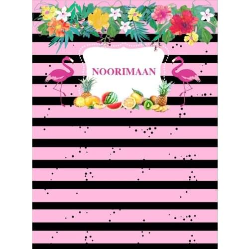 Custom Black pink striped Flamingos flower leaves fruit backdrops Vinyl cloth Computer print birthday background