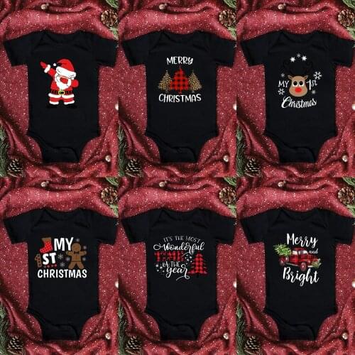 Merry Christmas Bodysuit Newborn Baby Boys Girls Short Sleeve Christmas Jumpsuits Baby Boys Girls Holidays Romper Clothes
