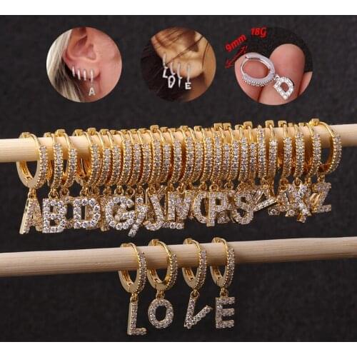 1Pc 26 English Alphabet Pendant Ear Piercing Earrings for Women Fashion Jewelry 9mm Stud Earrings Initial Ear Cartilage Earings