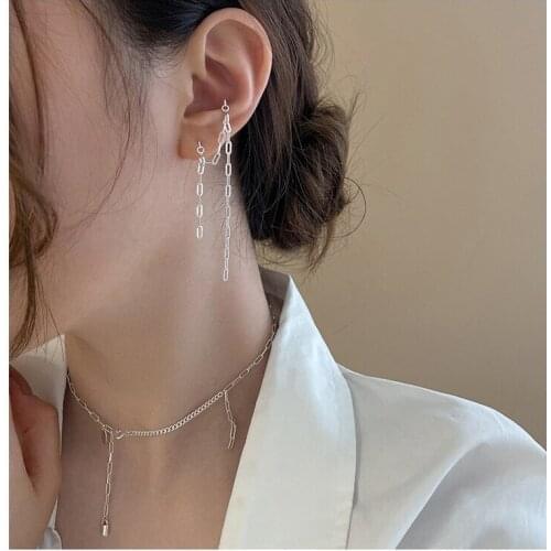 925 Sterling Silver Earring 2 pierced Ear Hole Double Layer Chain Tassel Long Earring Personality Woman Girl Boy Ear Jewelry