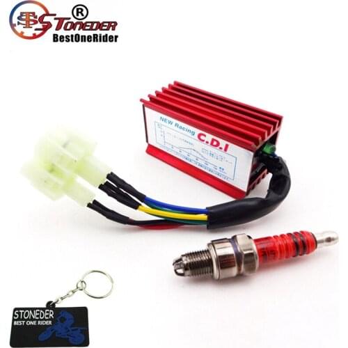 STONEDER Red Racing 6 Pin AC CDI Box 3 Electrode A7TC Ignition Spark Plug For GY6 50cc 125cc 150cc Engine Scooter Moped