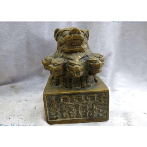 China brass carved copper sculpture Feng Shui lucky fine tiger Seal Statue