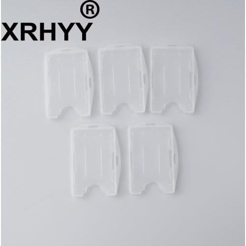 XRHYY Pack of 5 ID Badge Holders Vertical or Horizontal Orientation 2-Sided Open Faced Rigid ID Card Holder-Transparent