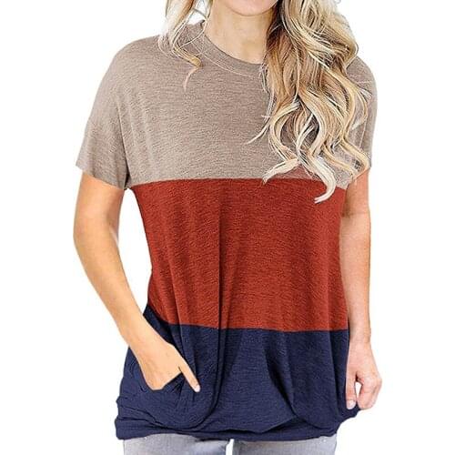 Womens Casual Color Matching Round Neck Loose Short Sleeves T-shirt For Summer XIN-Shipping