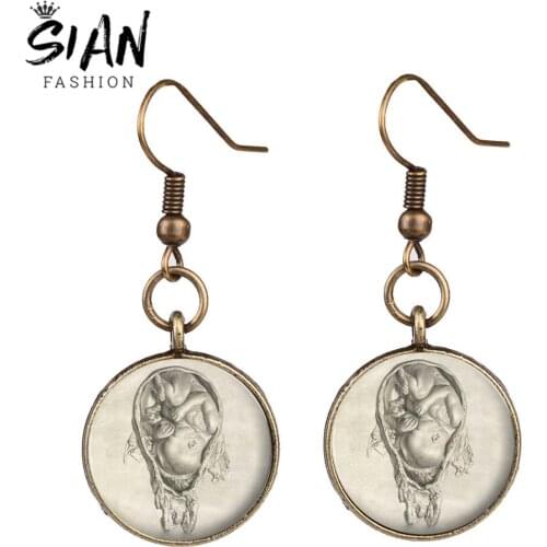 SIAN Leonardo Da Vinci Pregnant Mom Art Painting Earrings Retro Statement Long Earrings Female Jewelry Mothers Day Gift Brincos