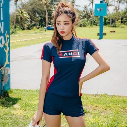 SANQi female swimsuit ladies split-type boxer Korean conservative small chest gathered large size hot spring swimwear