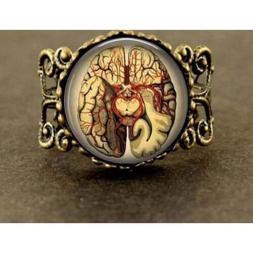 Qiyufang jewelry Anatomical brain Ring Gothic science rings biology medical student xmas Gift for Women Men doctor dr who charms