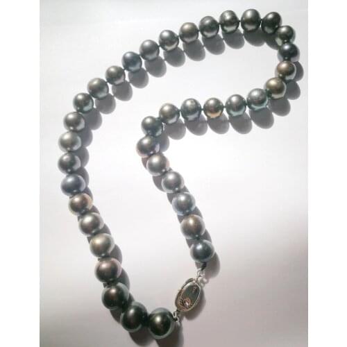 12mm Bright black brown gray real Pearl necklace 925 silver clasp natural Freshwater PEARL Women Jewelry 17'' 43cm