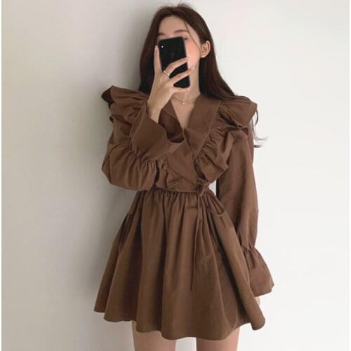 Ruffle Dress Birthday Wrap Mini Dress Woman Autumn Winter Lolita Vintage Party Dresses For Women 2021 Korean Fashion Clothes New