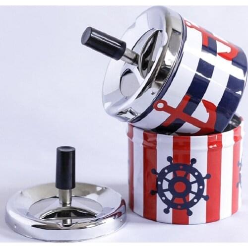 Tinplate Ashtray with Spinning Tray Round Push Down Cigarette Windproof Ashtray Home Office Hotel Smoking Accessories Tray