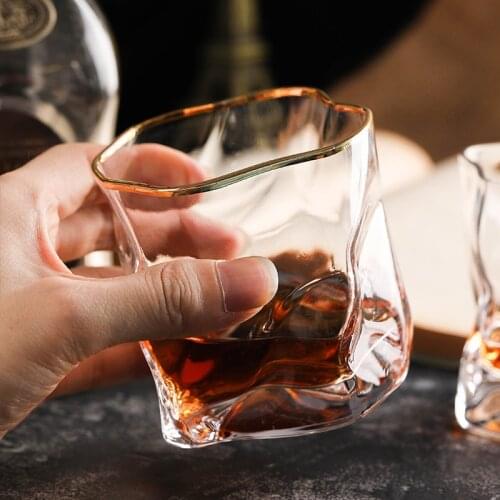 Gold Inlay Irregular Whiskey Glass Mug Wine Glass Bar Pub Creative Liquor Whisky Glass Elegant Cups And Mugs Drinking Cup Gifts