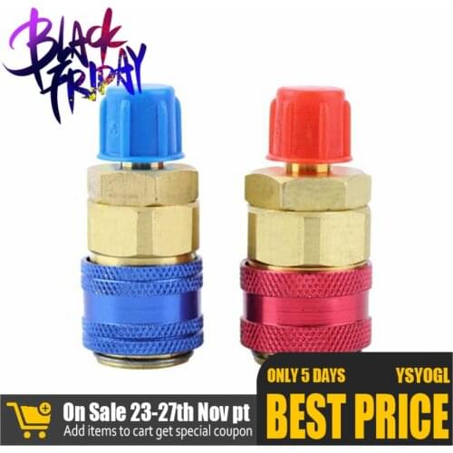 1 Pair Car Quick Coupler Connector Brass Adapters R134A H/L 1/4" SAE Air Conditioning Refrigerant Adjustable AC Manifold Gauge