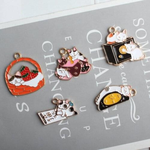 10pcs/lot Cute Animal Enamel Flower basket Cat Charms For Jewelry Making Bracelet DIY Findings Necklace Pendant Finding XL827