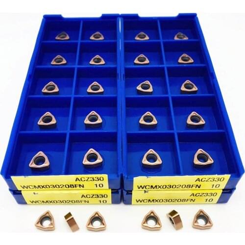 10PCS WCMX030208FN AZC330 U drill tool lathe parts tool turning carbide inserts WCMX 030208 U drill special inserts for lathes
