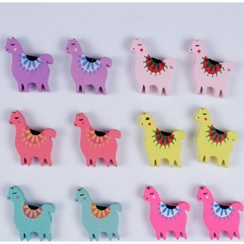 20Pcs 6Color Cute Cartoon Animals Shape Wooden Beads Eco-Friendly Lead-Free Wood Beads for Jewelry Making Crafts Diy Accessories