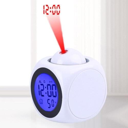 2020 Multi-function Wall Ceiling Projection Alarm Clock Talking Report Thermometer LCD Temperature Snooze Digital Voice Dis K6V4