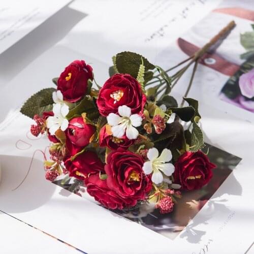 5 Bundles Wedding Decorative Flower Silk Rose Home Decor Accessories Vase for Bedroom Garden Party Fake Plant Artificial Flowers