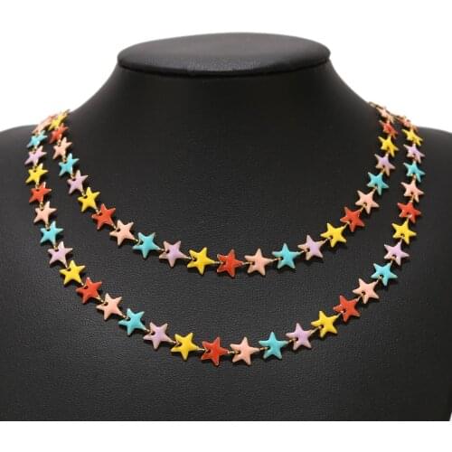 8MM width Star Charms stainless steel Enamel Link Chains with Spool for Summer Hawaii Jewelry Making DIY Crafts Supplies golden