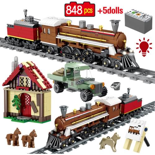 848PCS City High-tech Mini Power Function Train Retro Track Building Blocks Figures bricks sets Toys For Children Gifts