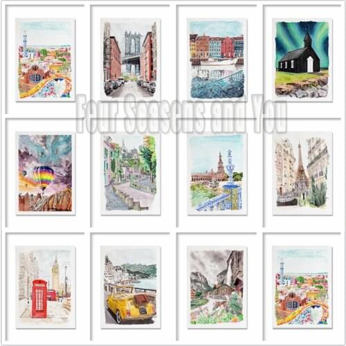 5D diy diamond painting tourist city landscape New York Barcelona Paris full diamond inlaid cross stitch kit home decoration