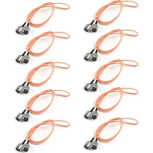 Artudatech 10Pcs N Male to N Male Plug Crimp Jumper Pigtail Coax Cable RG142 For wireless 1M/50cm Connector Parts