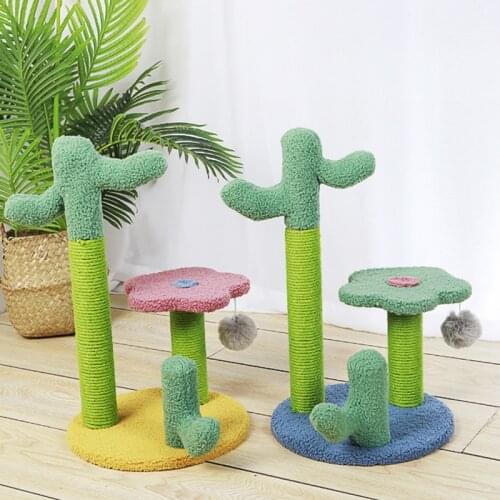 52cm Pet Cat Tree Tower Toys with Ball Scratcher Posts for Cats Kitten Climbing Tree Cat Toy Cute Cactus Protecting Furniture