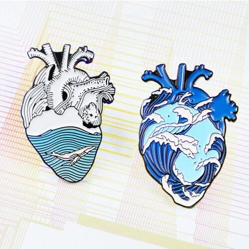Blue Ocean Wave Heart Enamel Pins Whale Sea Wave Badges Brooches Jewelry Accessories Environmental Protection For Men Women