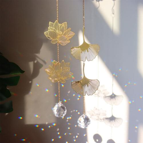 Crystal Wind Chime Star Moon Sun Catchers Prisms Pendant Dream catcher Plated Hanging Drop for Outdoor Indoor Garden Windchimes