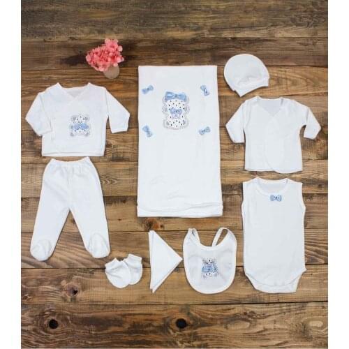 Blue Newborn Suit Boy Baby Teddy Bear Embroidery Clothing 10 Pcs Sets Cotton Male Babies Jumpsuit Suit Toddler Clothes Outfit