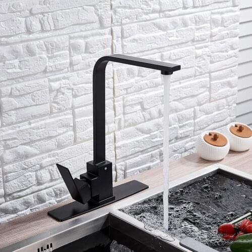 Mattle Black Kitchen Faucet Square Handle Stainless Steel Crane Deck Mounted Bathroom Kitchen Tap Hot Cold Water Mixer Tap