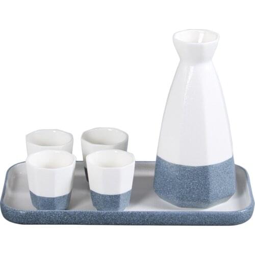 Art Japan Snow Glaze Ceramic Sake Wine Sets 285ml Jug Octagonal-Shaped 35ml Cup with Tray Dispenser Bistro Bar Drinkware Flask