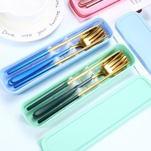Western Gold Cutlery Set 304 Stainless Steel Cutlery Kitchen Spoon Fork Chopsticks Dinner Set Portable Travel Tableware Set