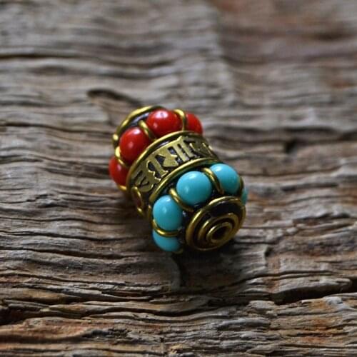 TZ007 Nepal Beads Handmade Red Coral Clay Mosaic Golden Six-word Mantra Beads For Jewelry Making DIY Necklace Yoga Bracelets