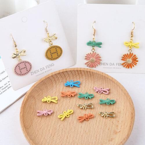 Wholesale 80pcs 8*17mm Rubber Enamel Alloy Ribbon Knot Bow Connector Charms DIY Jewelry Findings Ornament Accessoreis Pendant