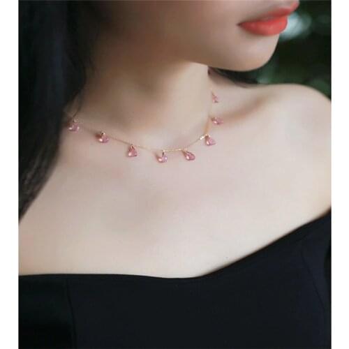 DAIMI Gypsophila Topaz Necklace Female gemstones Yellow 18K Gold Color Gemstone Faceted Water Drop Jewelry