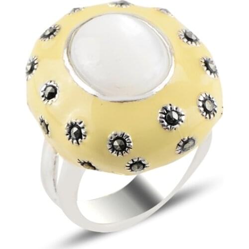 Silver 925 Sterling Marcasite Stone & Enamel Ring