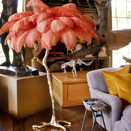 Modern Luxury 100% Copper Brass Floor Lamp Ostrich Feather Nordic Resin Art Standing Lamps for Living Room Office Lamp Floor