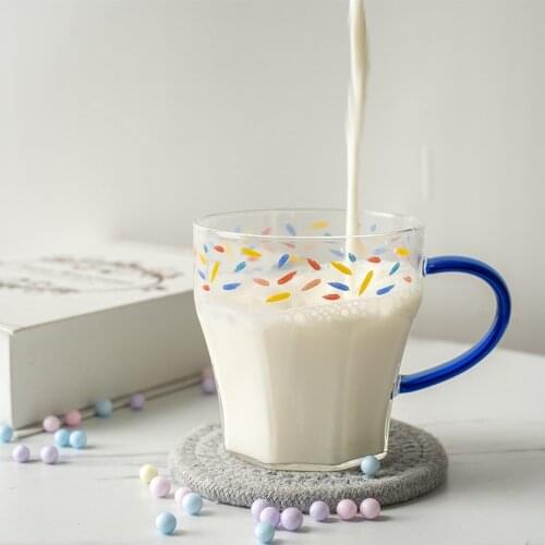 Blue with handle glass cup high temperature resistant home creative heat resistant milk cups coffee cup