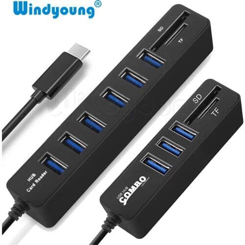 2 in 1 Type-C OTG USB 2.0 Hub USB C Hub Splitter Combo 3/6 Ports USB & SD/TF Card Reader Micro USB Combo For PC Laptop Computer
