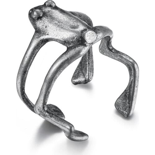 Vintage Little Frog Rings Open Adjustable Retor Toad Ring for Men Stainless Steel Hip-Hop Punk Jewelry Accessories