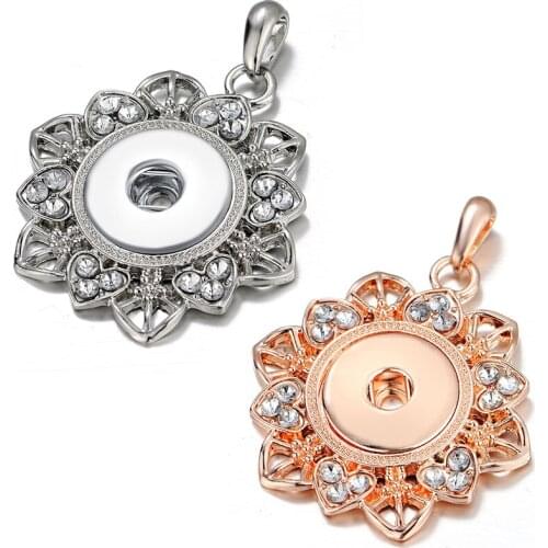 XL0231New Beauty Fashion Crystal Flowers Silver color golden snap pendant necklace 60cm fit 18mm snap buttons Wholesale